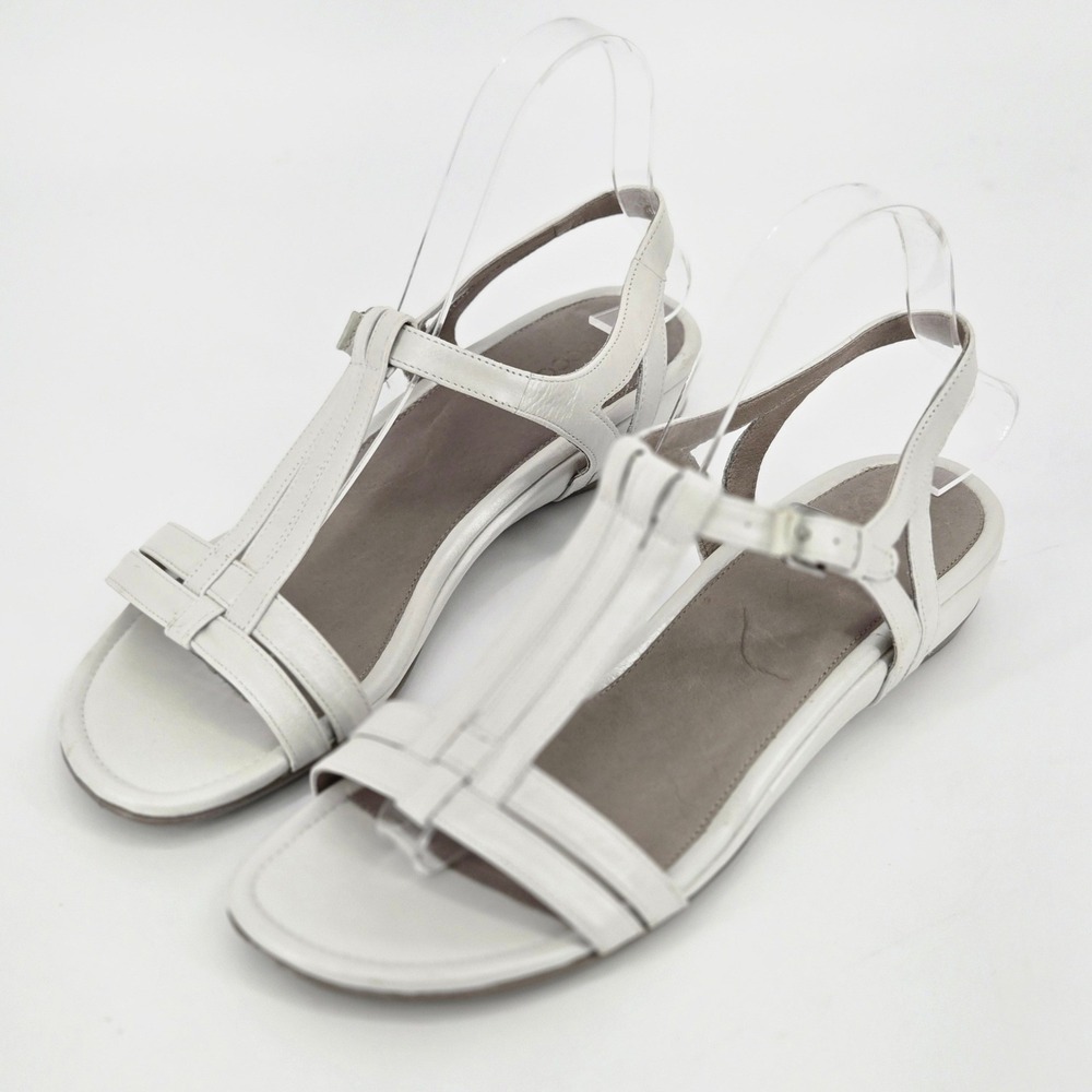 ECCO Touch 25 T-Strap Wedge Sandals Off White Silver Comfort Shoes US 8 39 EUC